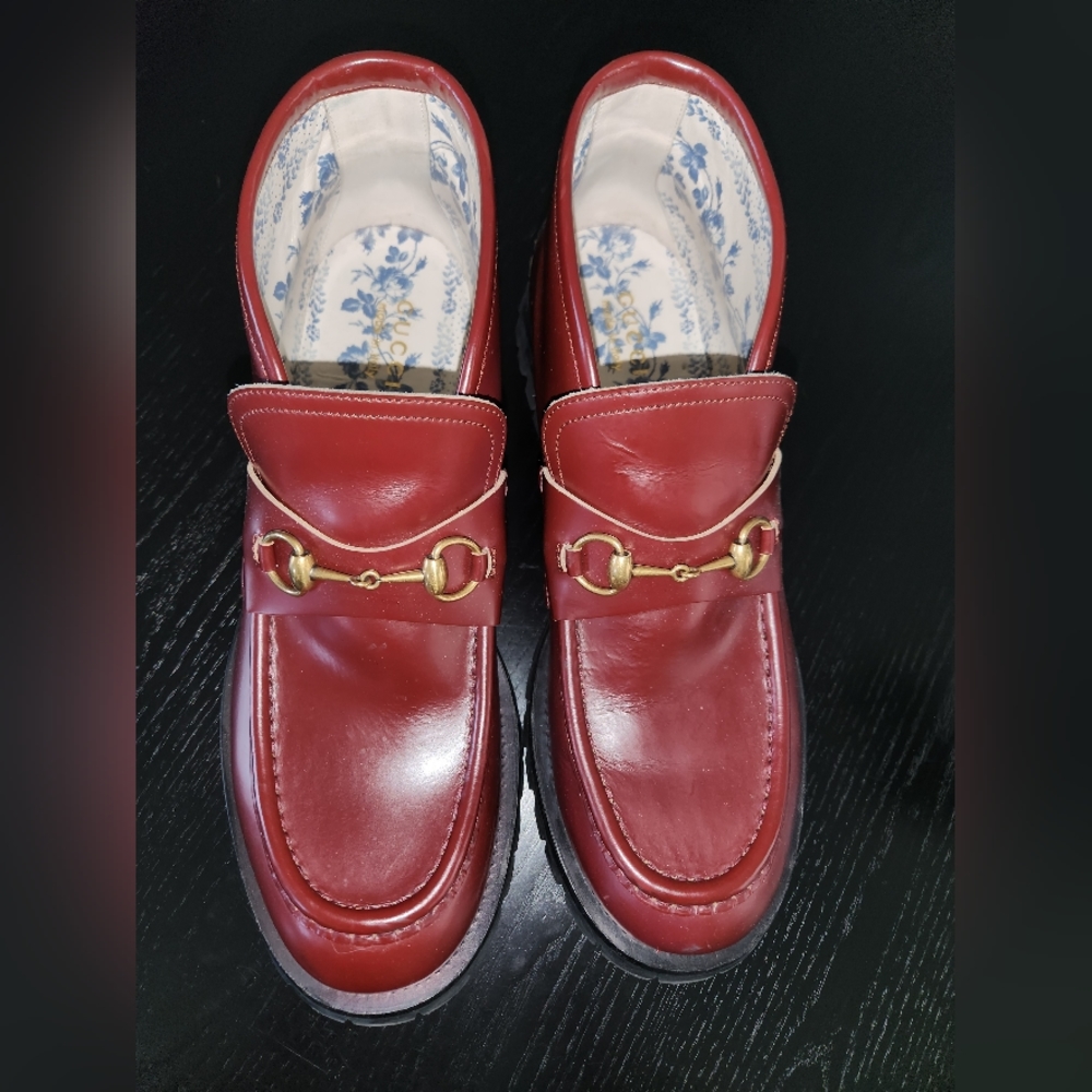 GUCCI Mens Horsebit Leather Lug Sole Maroon Ankle Boots Gucci 13 US Mens 13.5 - Picture 1 of 4